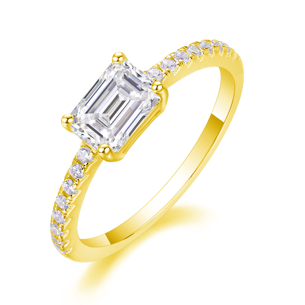 Octagonal Moissanite Ring in S925 Sterling Silver with Platinum Plating