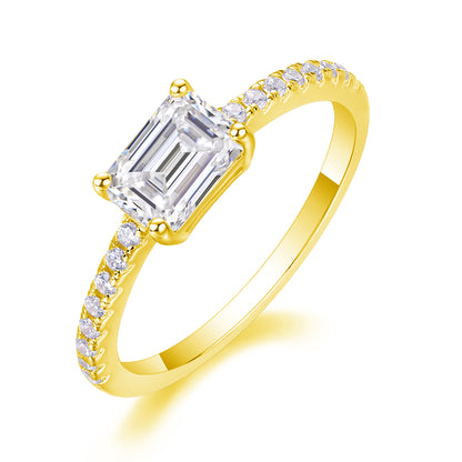 Octagonal Moissanite Ring in S925 Sterling Silver with Platinum Plating