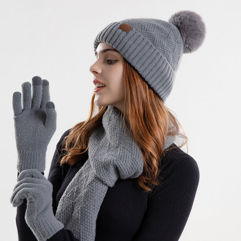 Women's Winter Knitted Hat Scarf Gloves Set - 3 Piece Acrylic Accessories Collection
