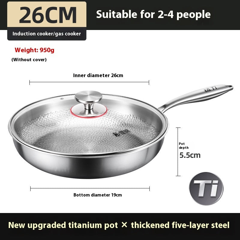 Pure Titanium Frying Pan - Uncoated Non-Stick Cookware with Glass Lid