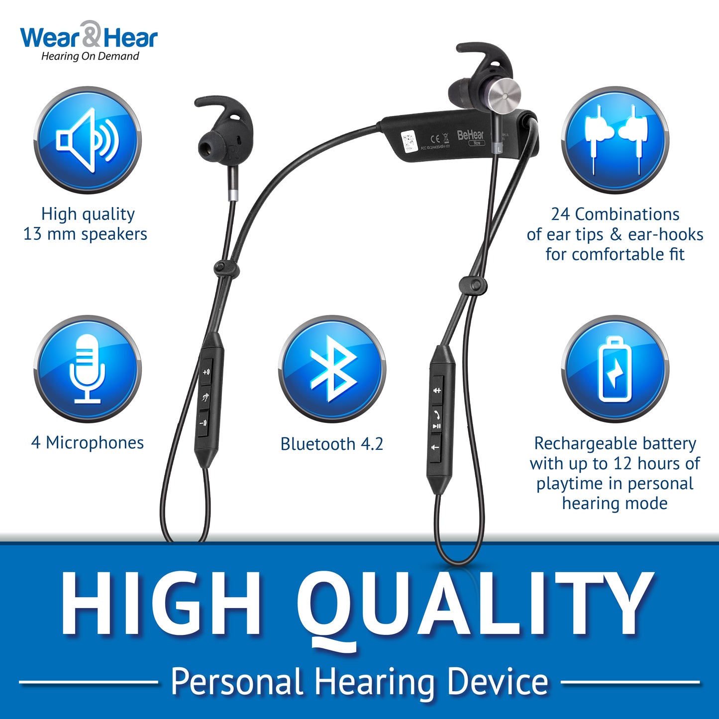 BeHear NOW Bluetooth Earbuds with Hearing Enhancement Technology