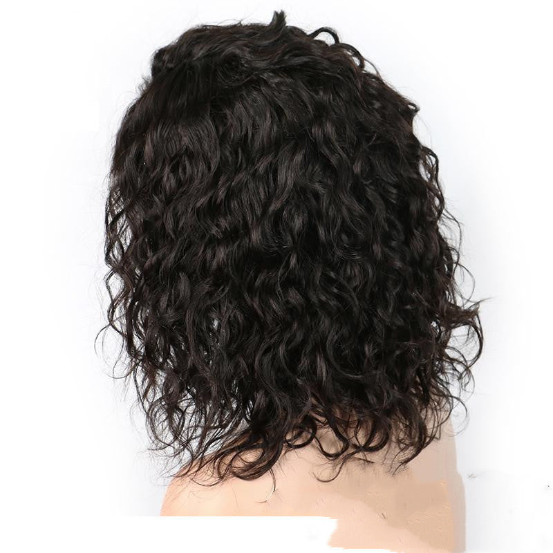 Full Lace Wig Ladies Bob - Natural Curly Human Hair Semi-Mechanical Headgear