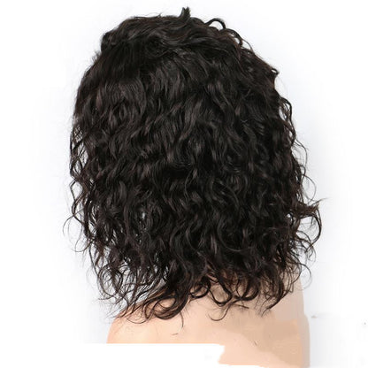Full Lace Wig Ladies Bob - Natural Curly Human Hair Semi-Mechanical Headgear