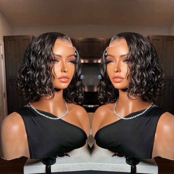Human Hair Water Wave Bob Wig - Frontal Lace Wig