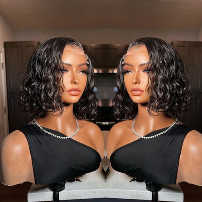 Human Hair Water Wave Bob Wig - Frontal Lace Wig