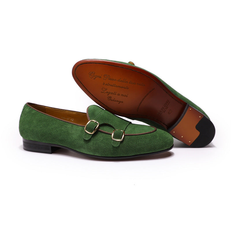 Women's Frosted Cowhide Suede High-End Dress Shoes - Double Monk Strap for Weddings & Formal Events