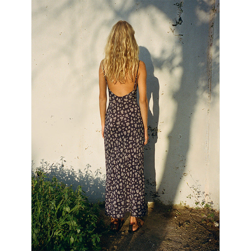 Premium Silk Sling Dress - Backless Diagonal Cut Maxi Dress