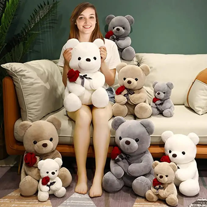 Rose Teddy Bear Plush Toy - Soft Stuffed Animal Pillow Gift