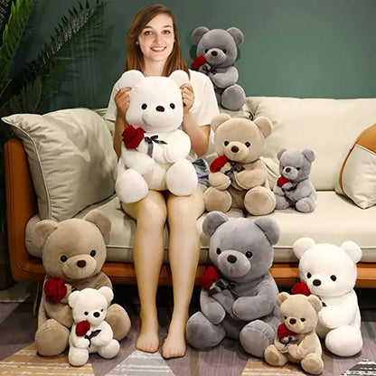 Rose Teddy Bear Plush Toy - Soft Stuffed Animal Pillow Gift