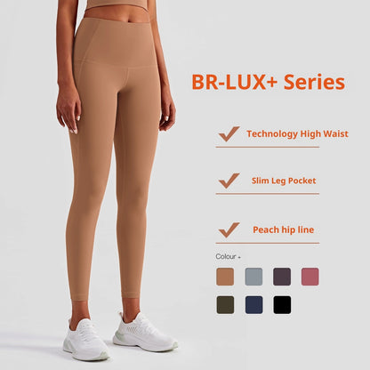 High-Waist Yoga Pants with Pockets - Women's Brushed Nylon Fitness Leggings