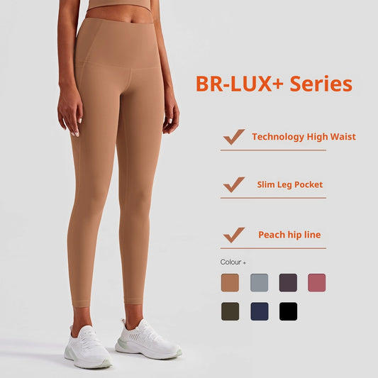 High-Waist Yoga Pants with Pockets - Women's Brushed Nylon Fitness Leggings