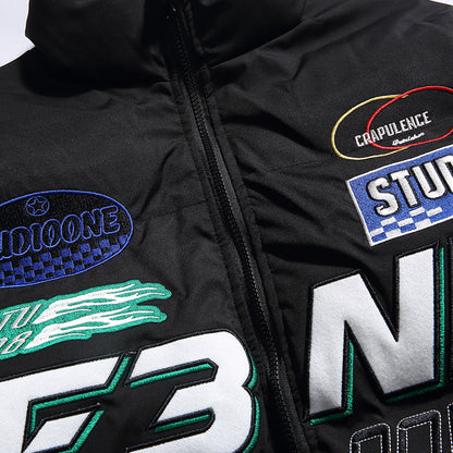 Men's Racing Elements Embroidered Stand Collar Jacket - Polyester Zip-Up