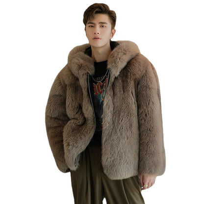 Men's Premium Faux Fur Hooded Coat - Slim Fit Winter Outerwear