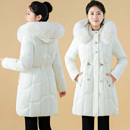 Women's Mid-Length Loose-Fit Down Padded Jacket - Elegant Commute Style with Fur Collar