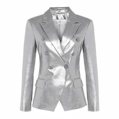 Women's Leather Jacket with Faux Fur - Slim Fit Long Sleeve Coat