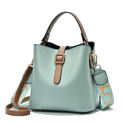 Fashion Bucket Shoulder Crossbody Bag - Letter Pattern PU Leather Messenger Bag