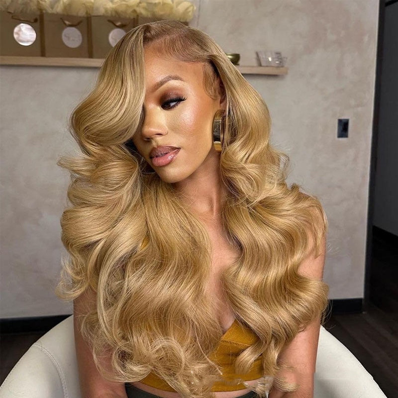 13x4 Lace Front Human Hair Wig - Color 27 Honey Blonde