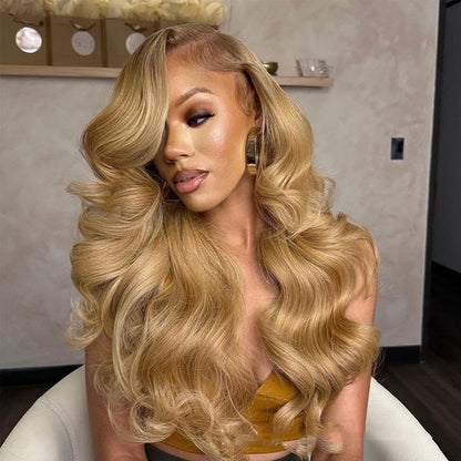 13x4 Lace Front Human Hair Wig - Color 27 Honey Blonde
