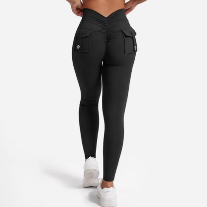 Peach Hip Yoga Pants with Pockets - Super Stretch Workout Leggings