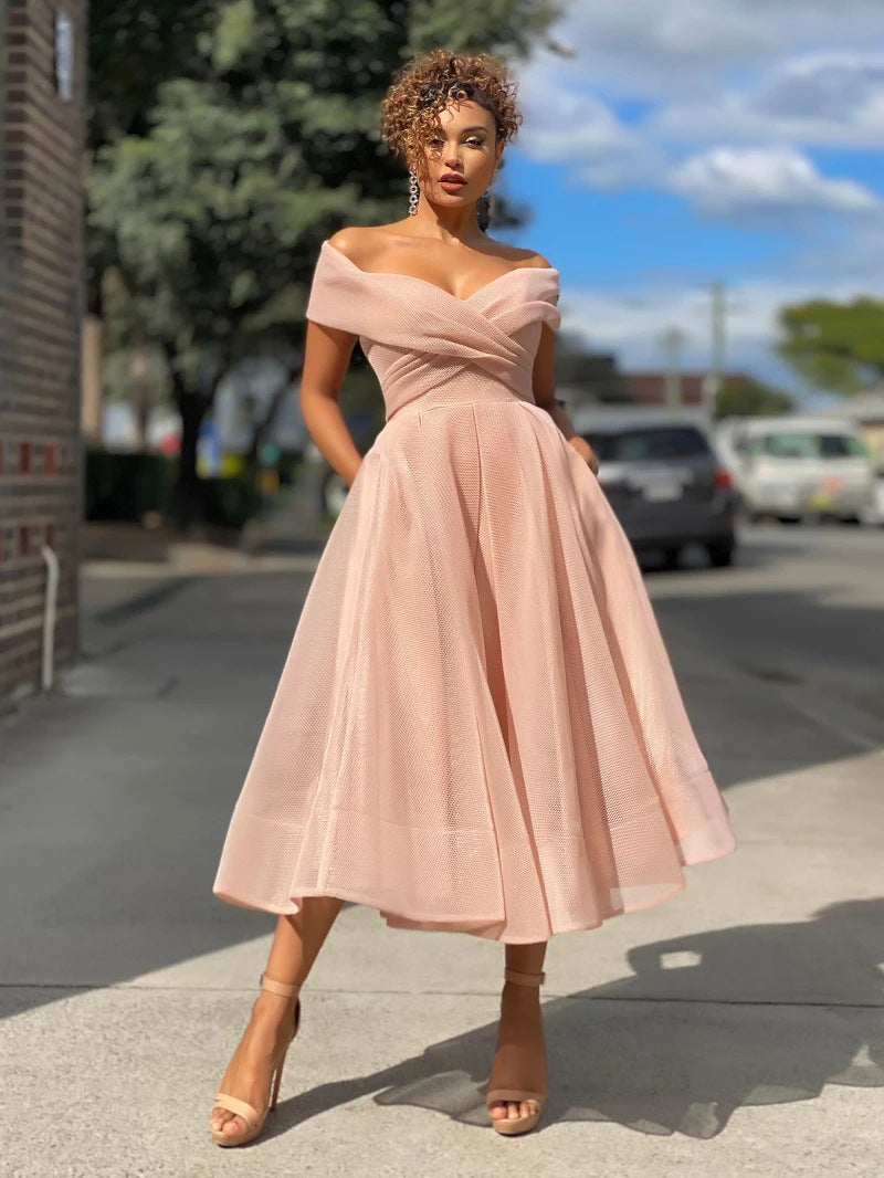 Women's Off-Shoulder Backless Party Dress - Elegant Sexy Club Gown