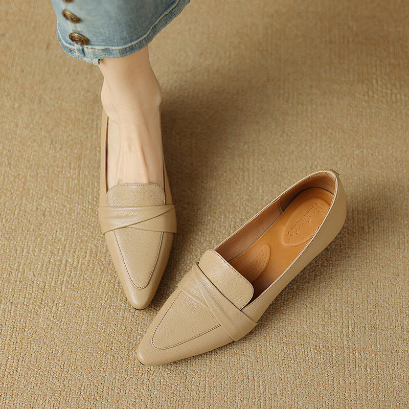 Full-Grain Sheepskin Pointed-Toe Chunky Heel Shoes - Women's Spring Pumps