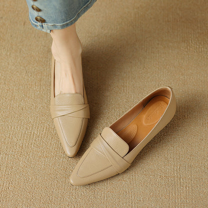 Full-Grain Sheepskin Pointed-Toe Chunky Heel Shoes - Women's Spring Pumps