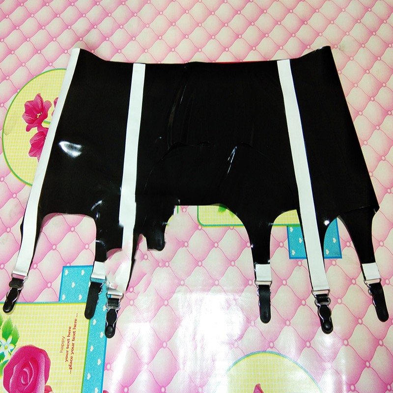 Latex Garter Coat with Gourd Buckle Straps - Color Block Design
