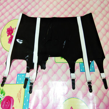 Latex Garter Coat with Gourd Buckle Straps - Color Block Design