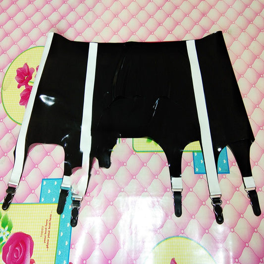 Latex Garter Coat with Gourd Buckle Straps - Color Block Design