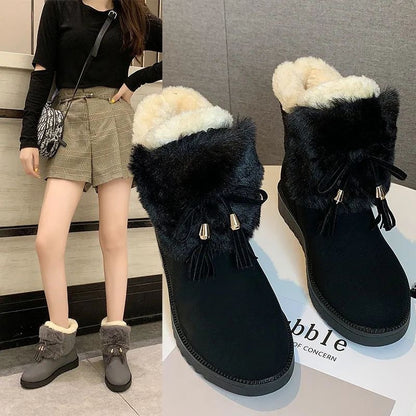 Women's Mid-Length Snow Boots - Microfiber Winter Boots with Front Zipper