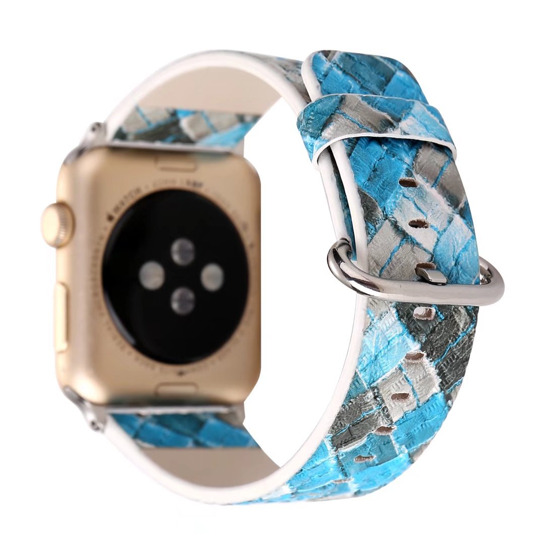 Premium Leather Watch Strap with Diamond Check Pattern
