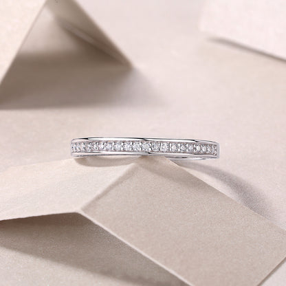 Delicate Moissanite Sterling Silver Ring - Platinum Plated Wedding Band