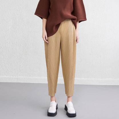 High-Waist Pleated Cropped Pants - Slimming Skinny Trousers
