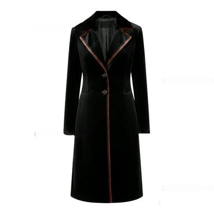 Women's Elegant Velvet Coat - Sophisticated Long Sleeve Winter Jacket
