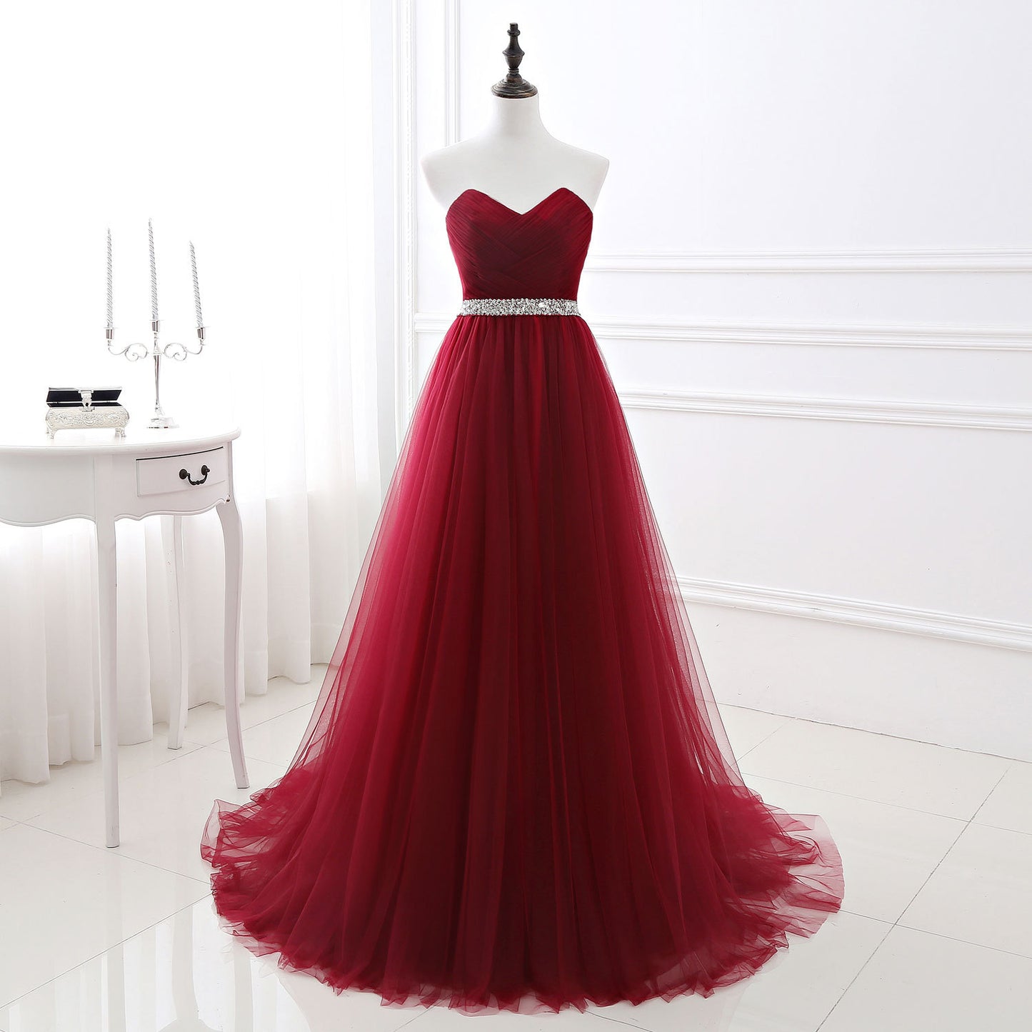 Wedding Bride Long Slim Evening Dress - A-Line Tube Top Sleeveless Gown with Straps