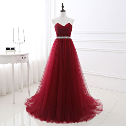 Wedding Bride Long Slim Evening Dress - A-Line Tube Top Sleeveless Gown with Straps