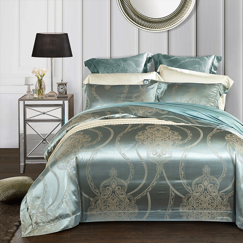 Silk Tencel Jacquard Bedding Four-Piece Set - Luxury Duvet Cover and Sheet Set