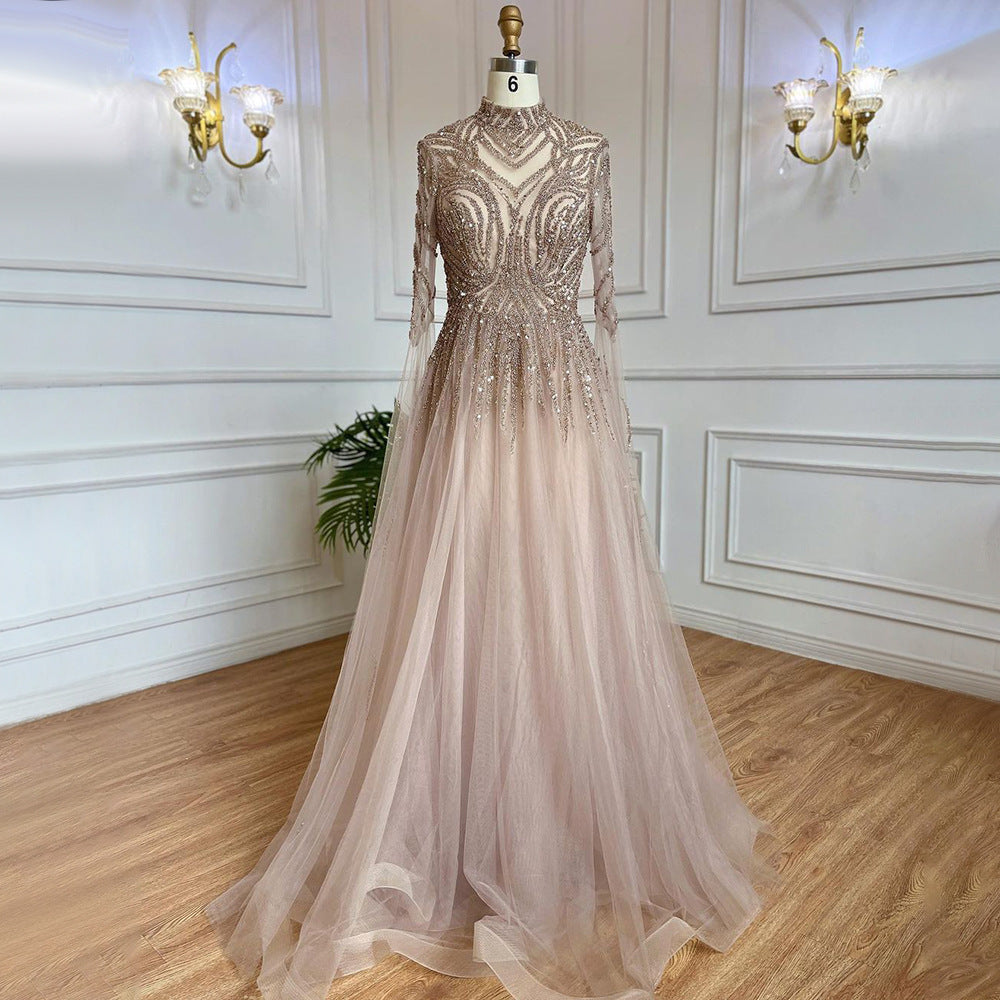 Elegant Organza Dress - Long Sleeve Mid-Waist Formal Gown for Special Occasions
