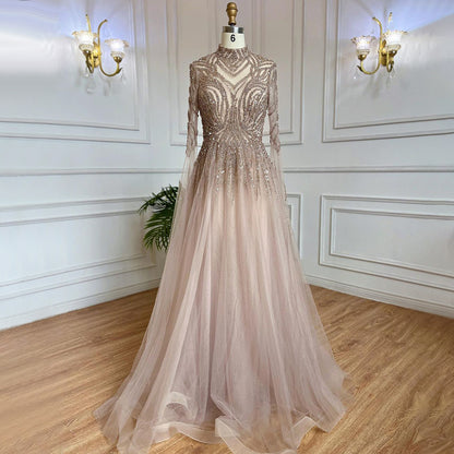 Elegant Organza Dress - Long Sleeve Mid-Waist Formal Gown for Special Occasions