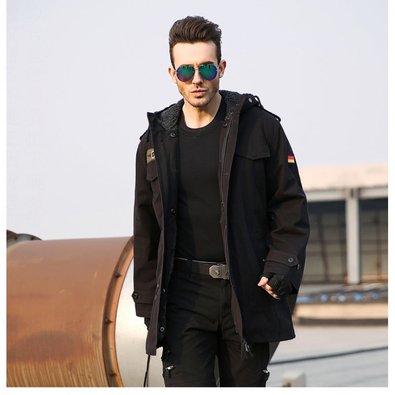 Men's Military Trench Coat - Hooded Stand Collar Cotton Coat