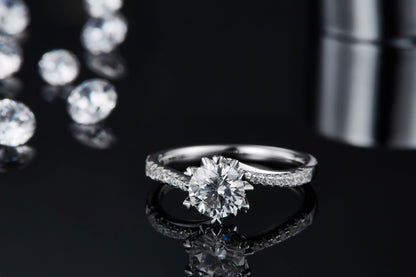 1 Carat Moissanite Sterling Silver Wedding Ring - Platinum Plated