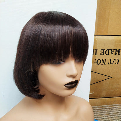 Double Drawn Human Hair Fringe Bob Wig - Short Bob with Bangs
