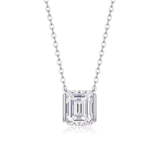 Moissanite Octagonal Pendant Necklace - S925 Silver Platinum-Plated with GRA Certificate