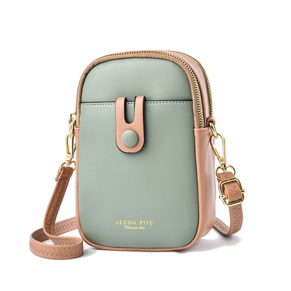 Fashion Bucket Crossbody Cell Phone Bag - Color Block PU Leather Mini Bag