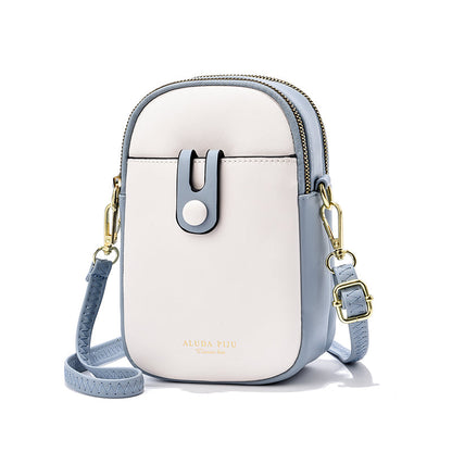 Fashion Bucket Crossbody Cell Phone Bag - Color Block PU Leather Mini Bag