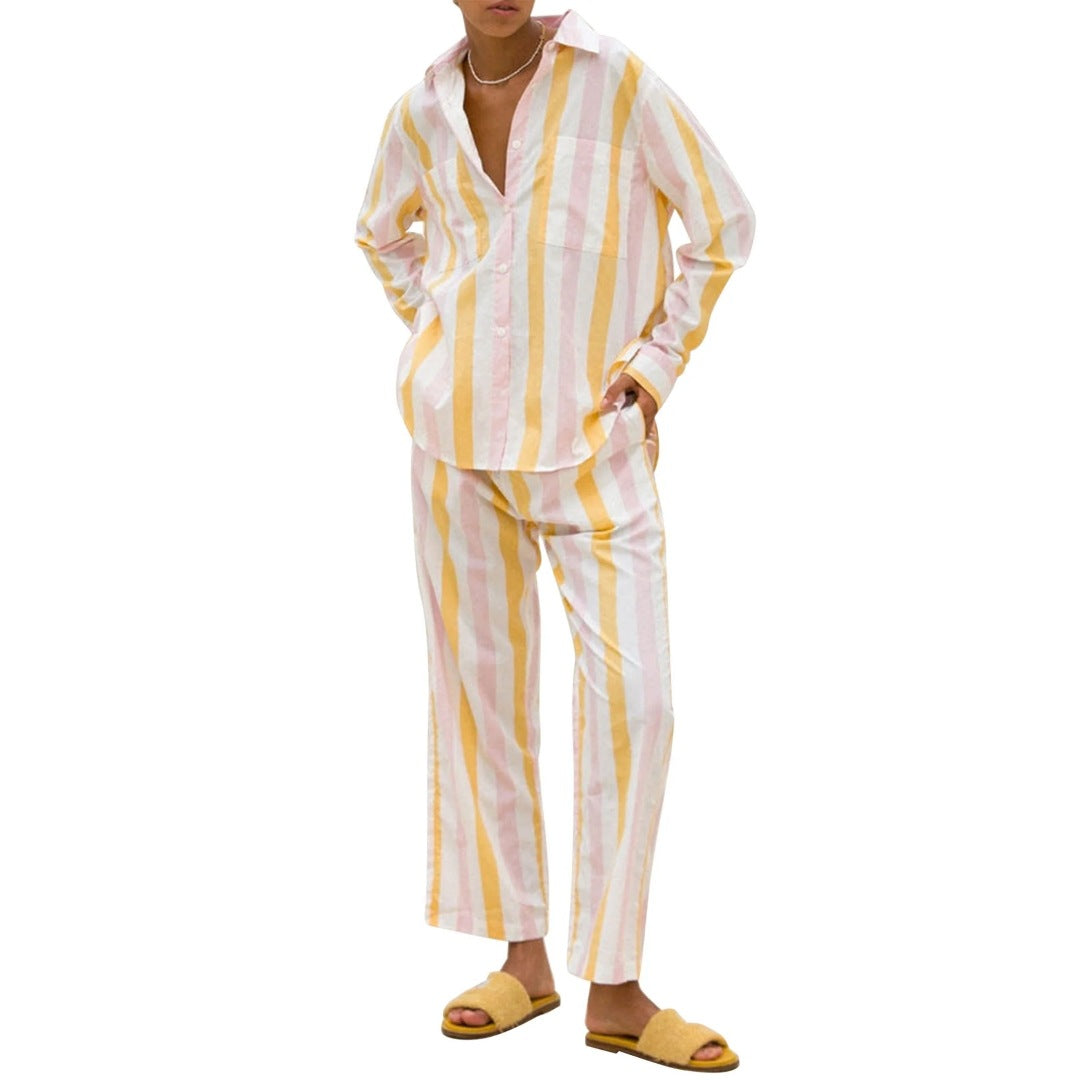 Women's Simple Loose and Comfortable Loungewear Pajamas - Cardigan Style Sleepwear Set