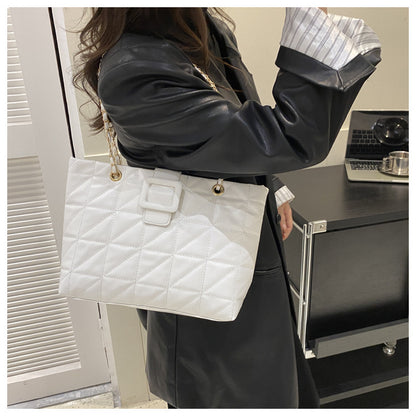 Quilted Chain Shoulder Bag - Trapezoid PU Leather Crossbody with Diamond Pattern