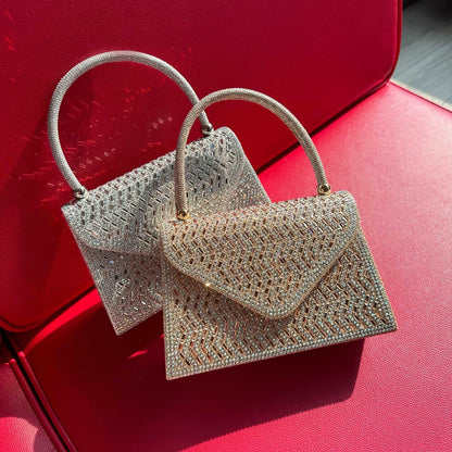 Rhinestone Evening Clutch Handbag - Metallic Nylon Dinner Bag