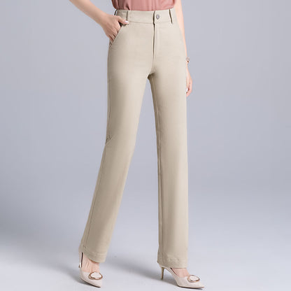 High-Waist Straight Cotton Suit Pants - Slim Fit Trousers for Women