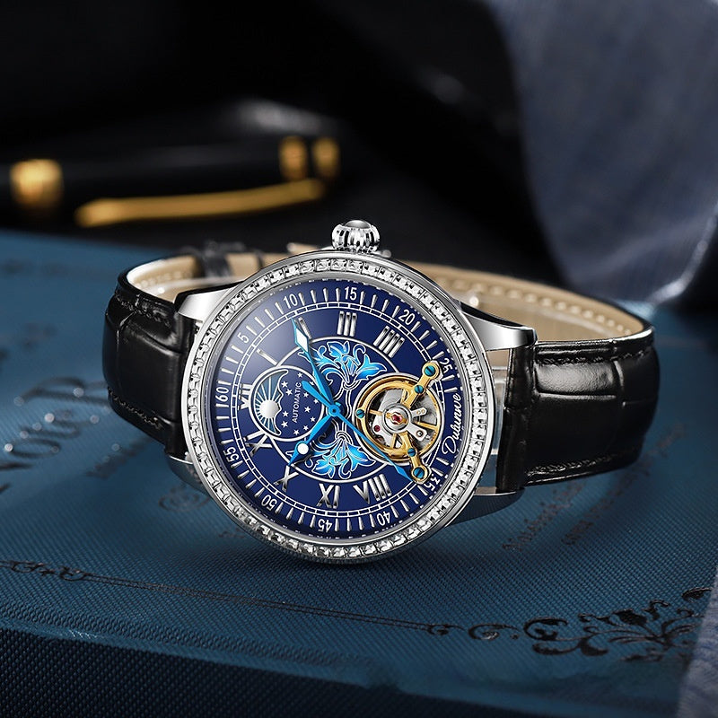 Men's Mechanical Watch - Stainless Steel Strap, Transparent Case Back & Mineral Glass